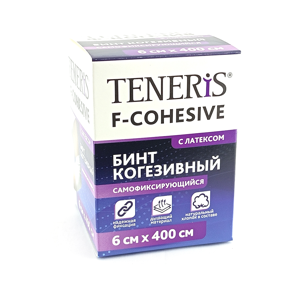 TENERIS F-Cohesive когезивный самофиксирующийся бинт на тканевой основе с латексом 6х400 см.