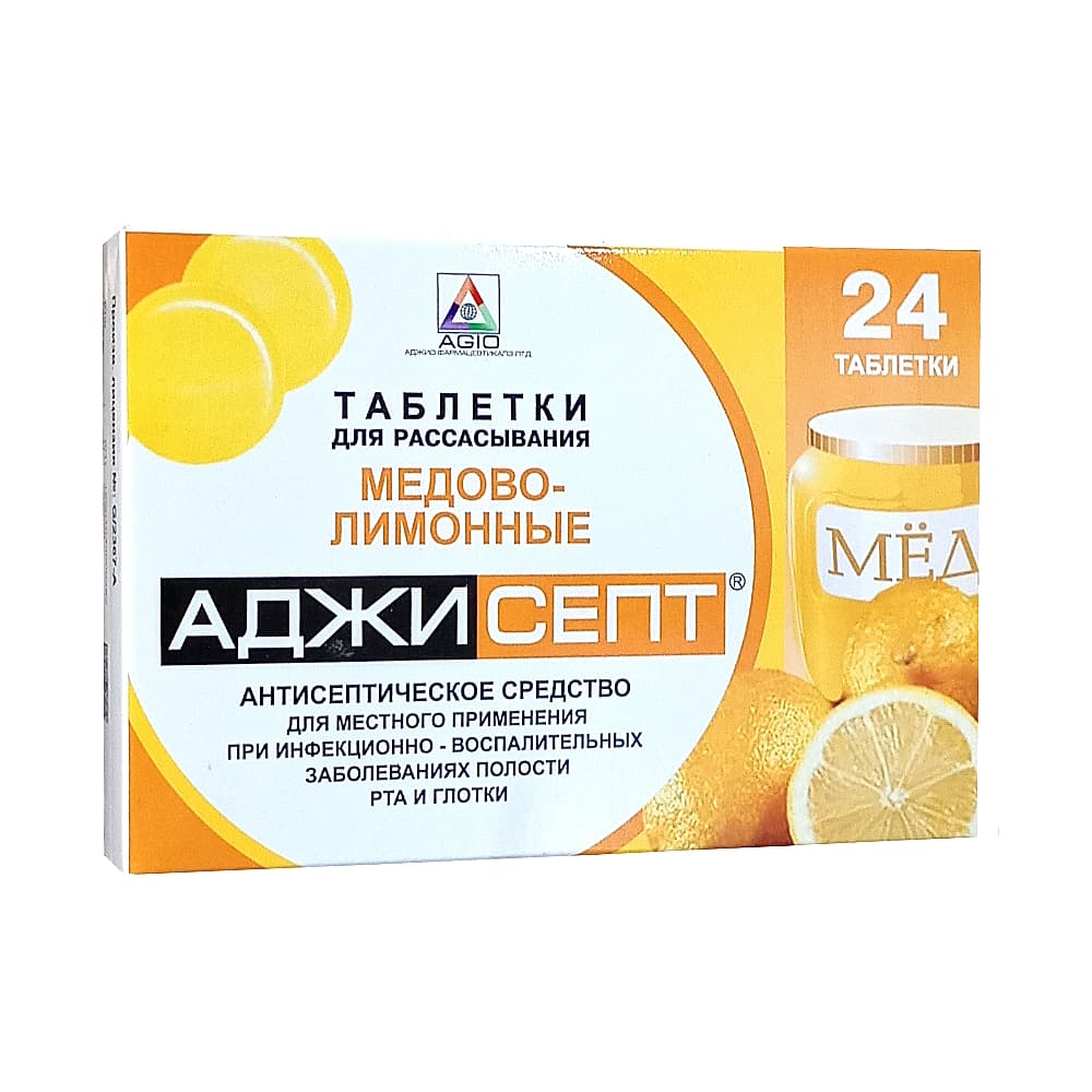 Аджисепт таблетки для рассасывания, 24 шт. Мед - Лимон