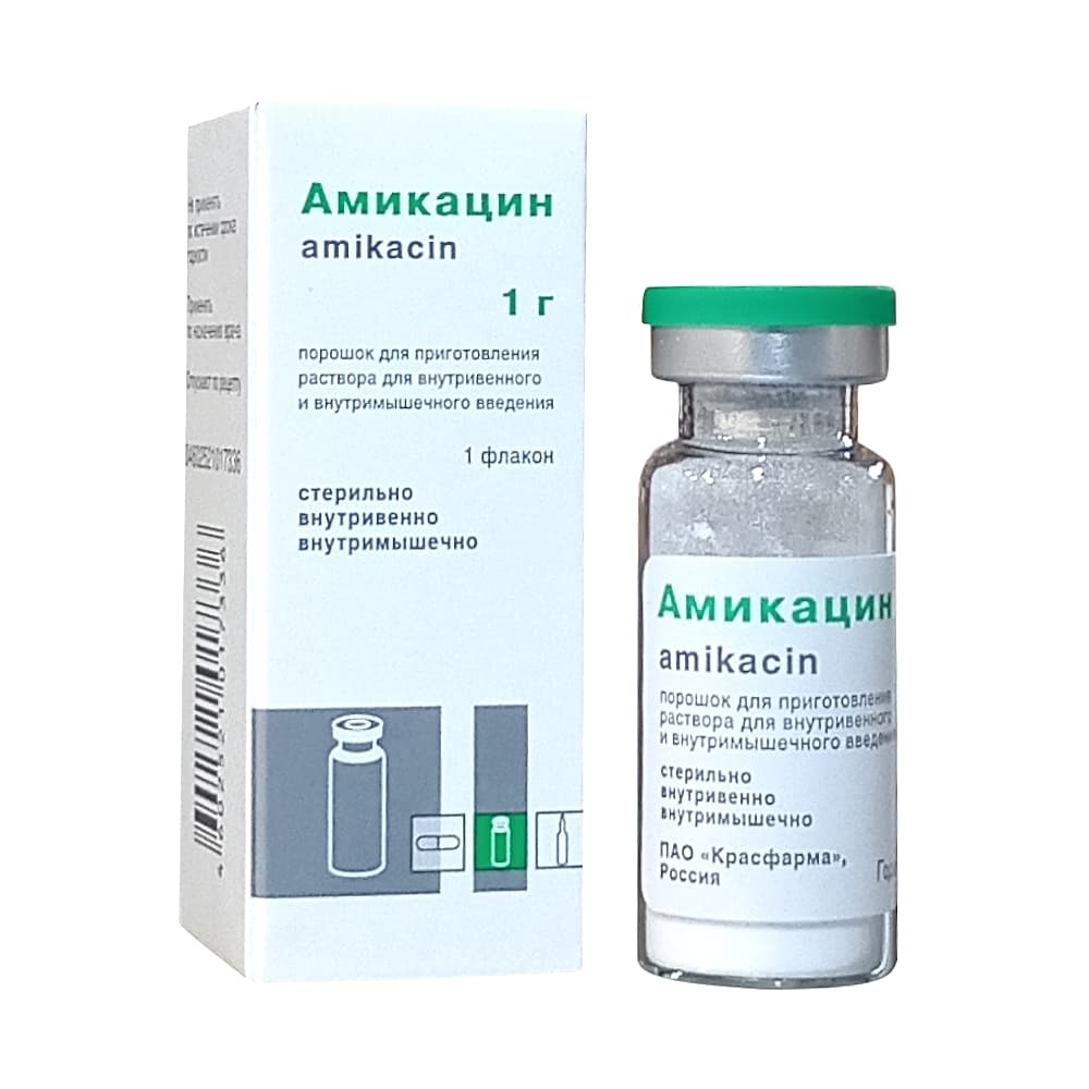 Амикацин, 1 г, порошок для приготовления раствора для внутривенного и внутримышечного введения 1шт 