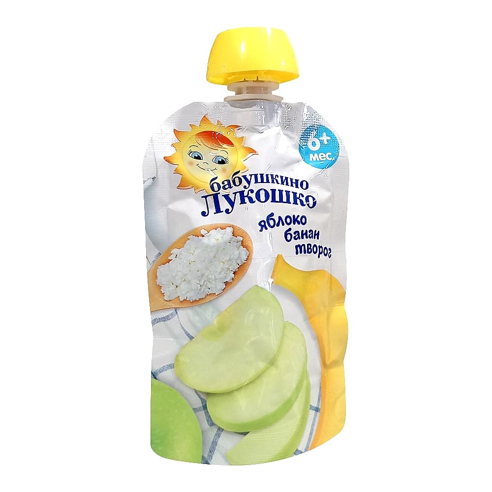 Бабушкино Лукошко пюре из творога, яблок и банана, с 6-ти месяцев, 90 гр.