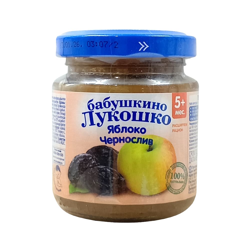 Бабушкино Лукошко пюре из яблок и чернослива без сахара, с 5-ти месяцев, 100г