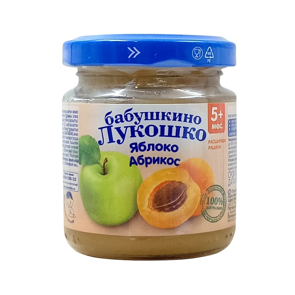 Бабушкино Лукошко пюре из яблока и абрикоса, с 5-ти месяцев, 100г