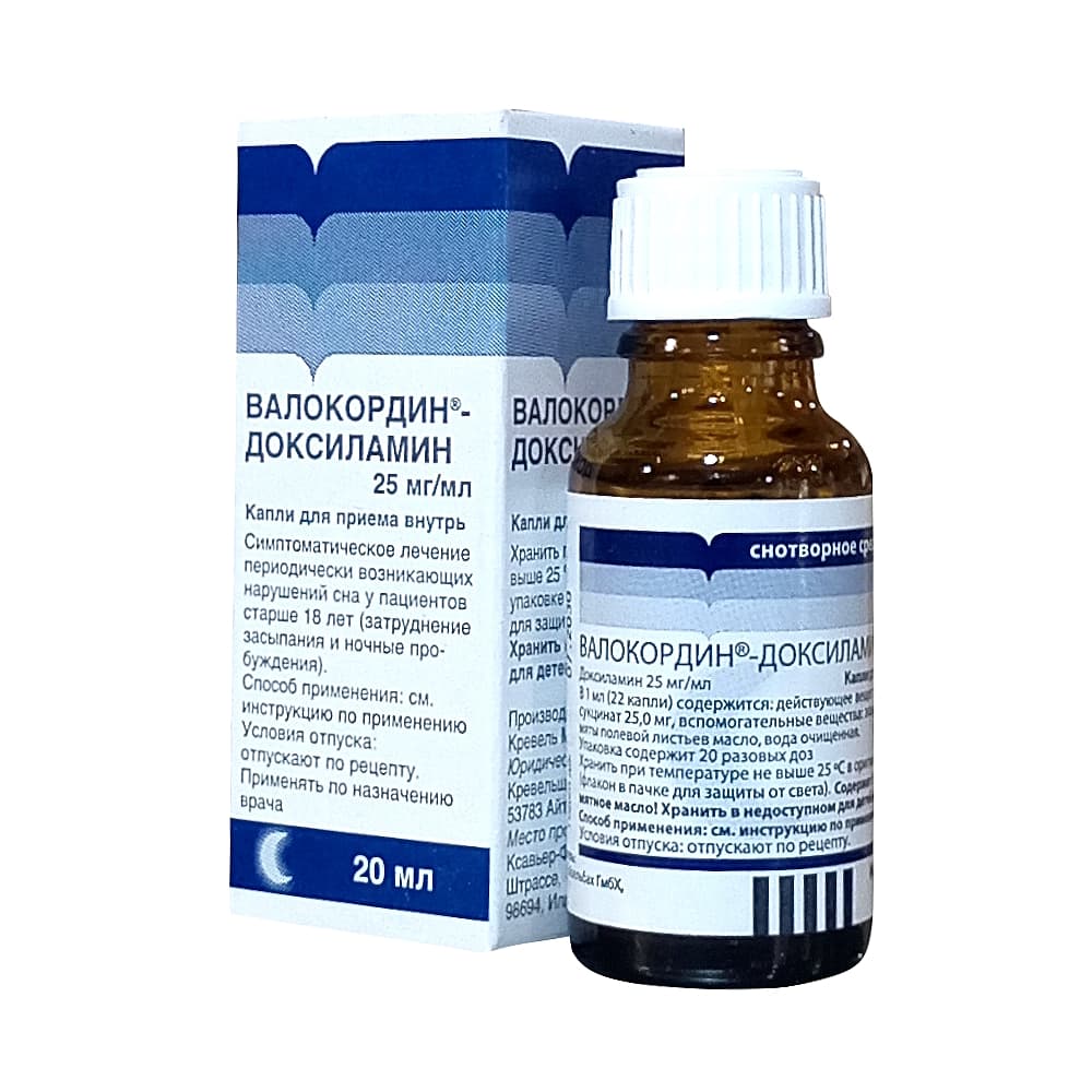 Валокордин-Доксиламин 25 мг/мл, капли для приема внутрь, 20 мл