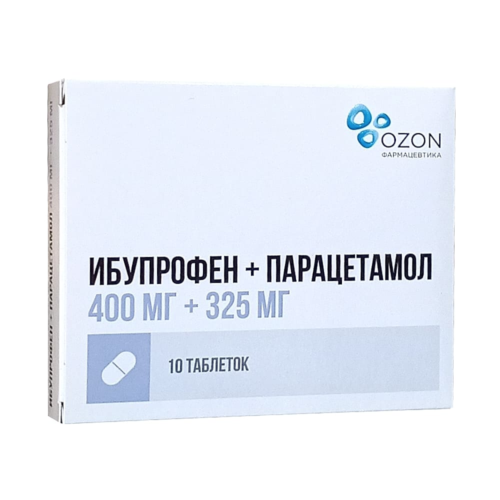 Ибупрофен + Парацетамол таблетки 400мг+325мг, 10шт