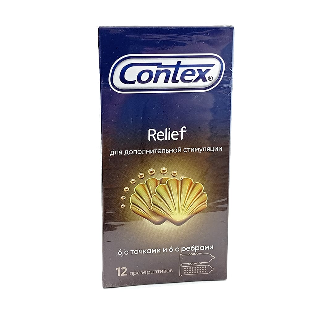 CONTEX Relief рельефные презервативы с ребрами и точками для дополнительной стимуляции, №12