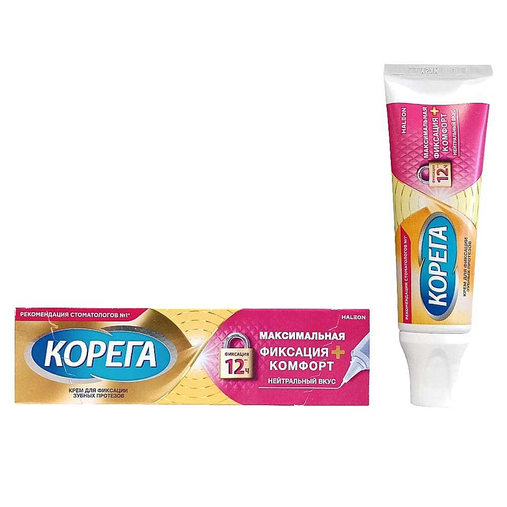 Корега крем для фиксации зубных протезов максимальная фиксация+комфорт, 40 гр