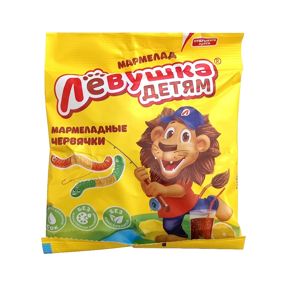 Левушка жевательный мармелад для детей, мармеладные червяки, 70гр