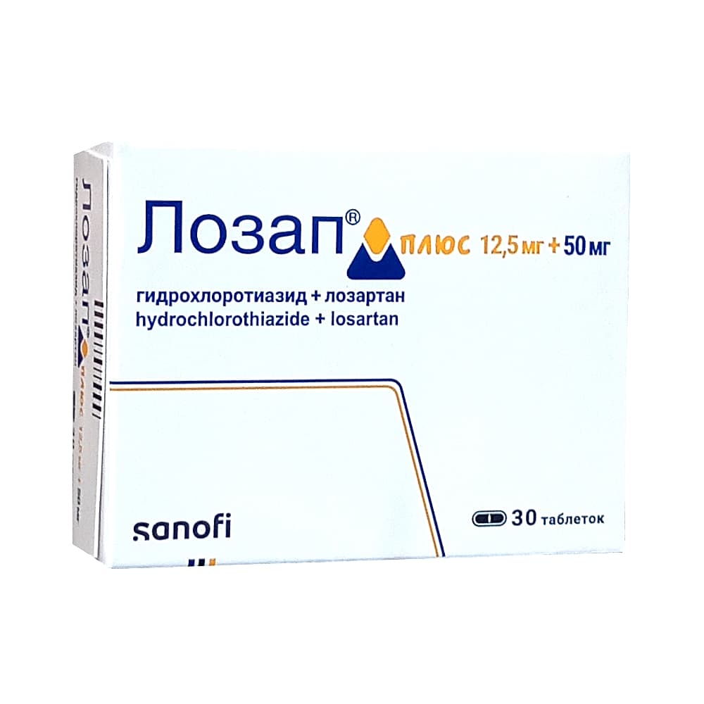 Лозап Плюс таблетки п.о. 50мг + 12,5мг, 30 шт