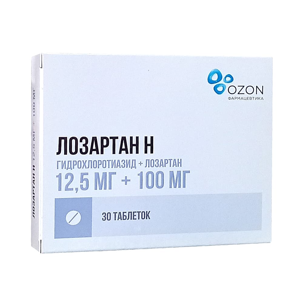 Лозартан-Н таблетки 12,5 мг + 100 мг, 30 шт