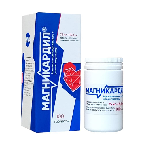 Магникардил таблетки 75 мг+15,2 мг, 100 шт