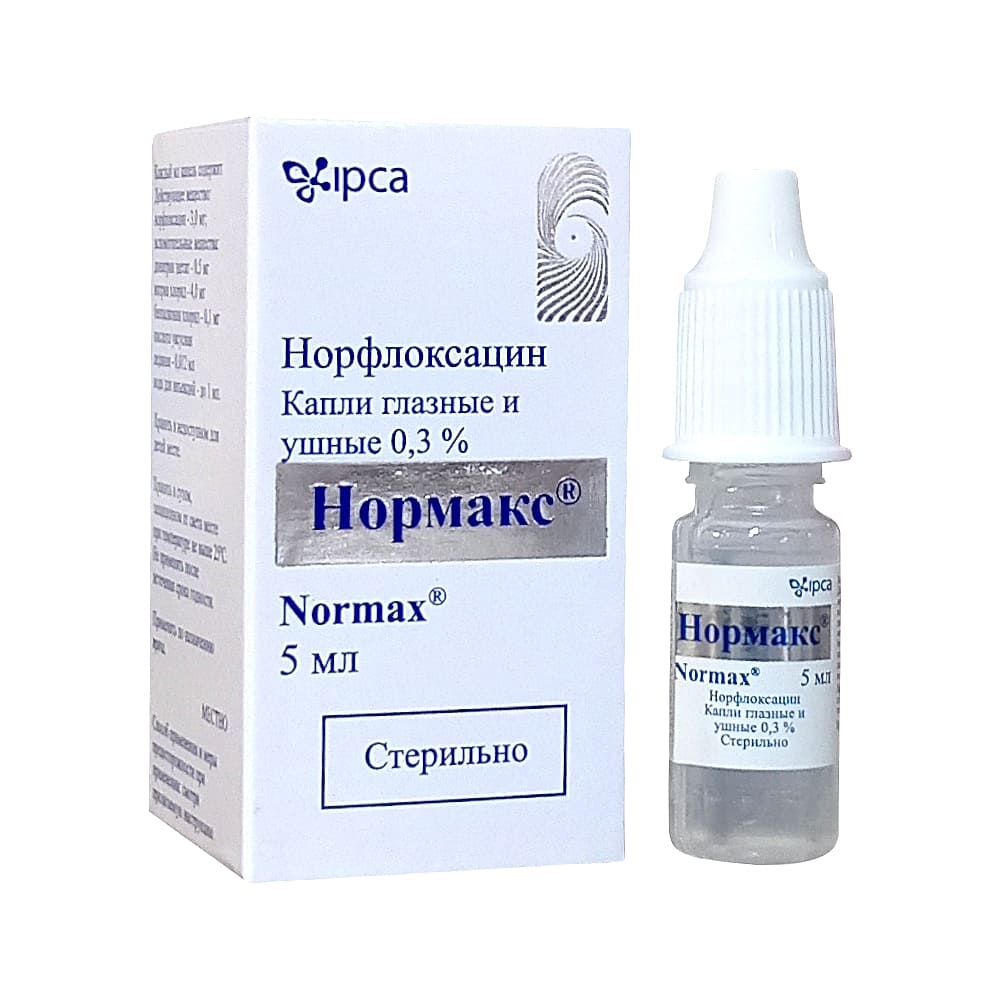 Нормакс капли глазные/ушные 0,3%, 5 мл.