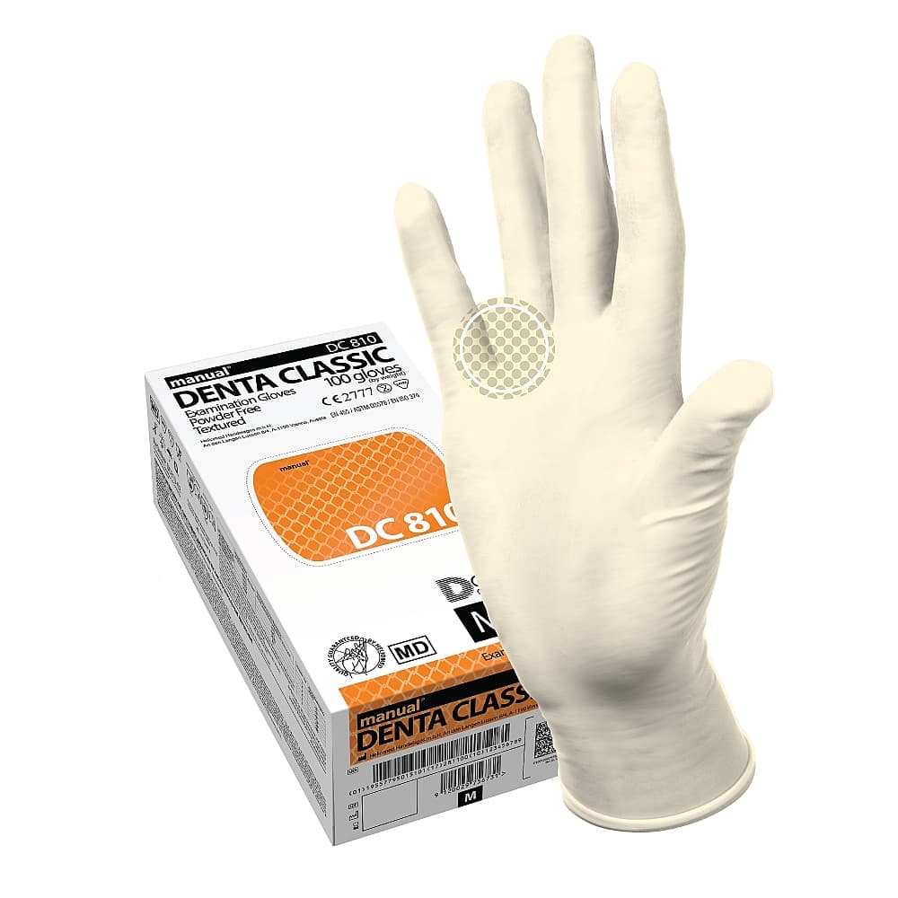 Смотровые латексные перчатки Manual Denta Classic DC810 нестерильные размером L, №50