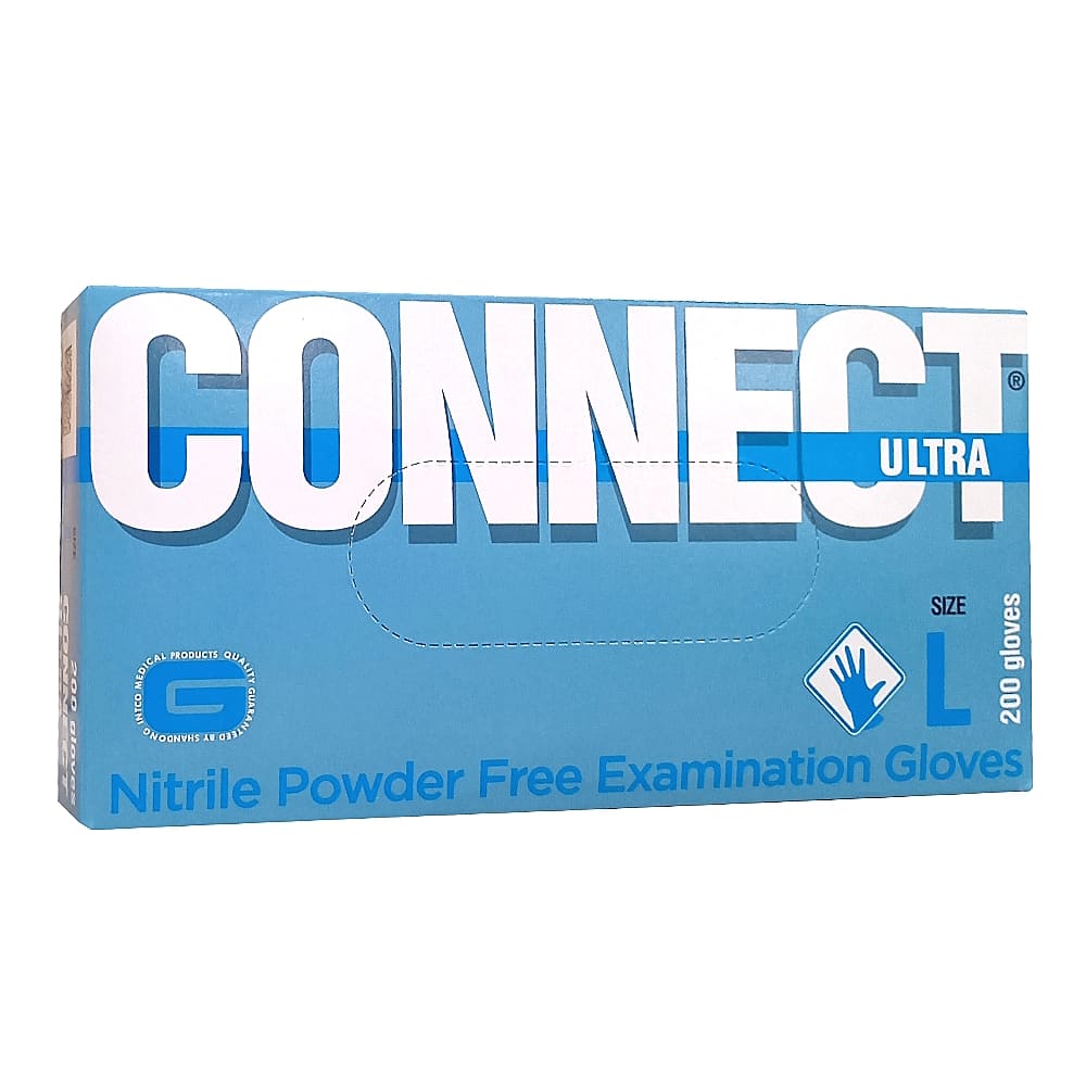 Смотровые перчатки Connect нестерильные и нитриловые размером L, №100