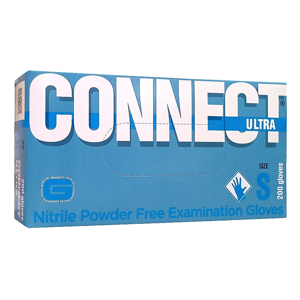 Смотровые перчатки Connect нестерильные и нитриловые размером S, №100