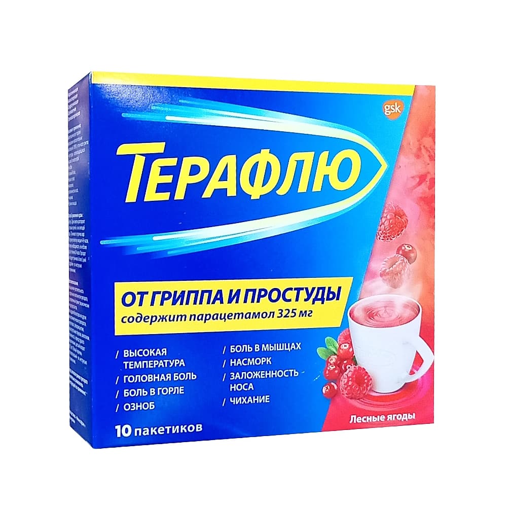 Терафлю от гриппа и простуды, 10 шт. лесные ягоды