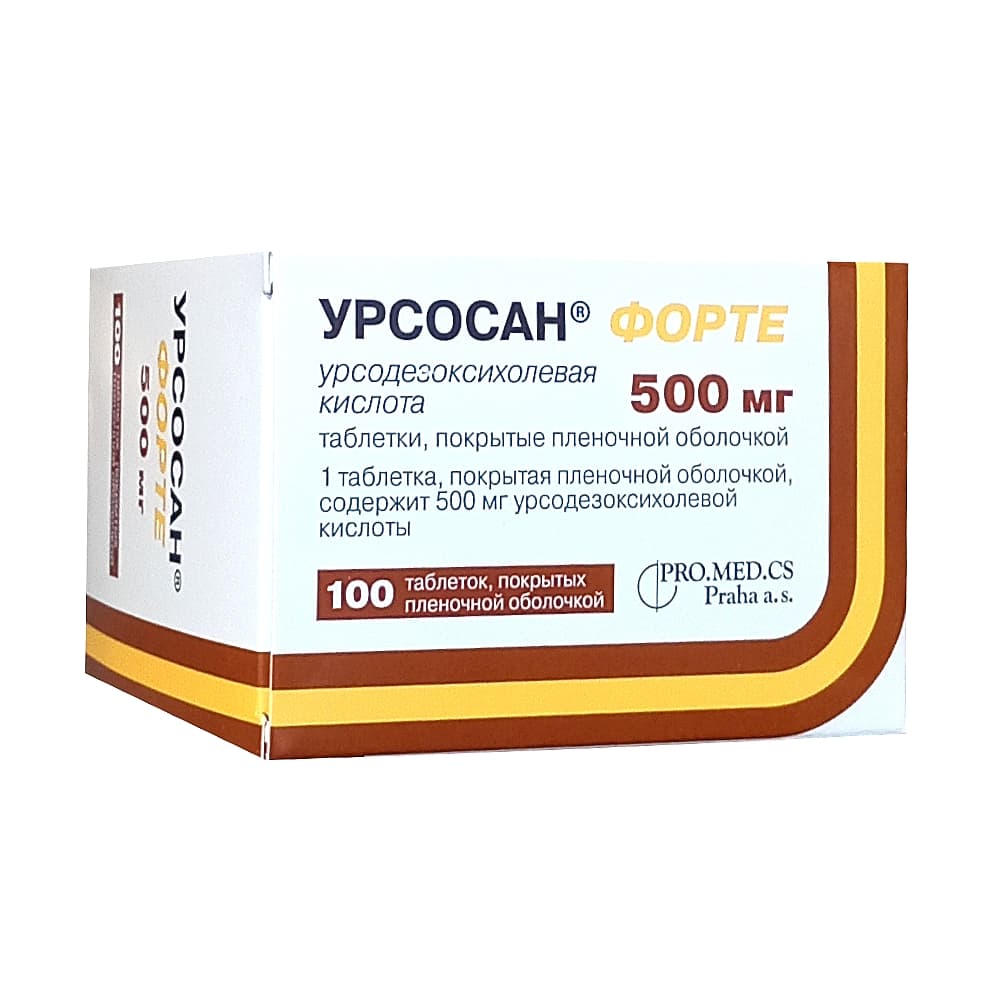 Урсосан Форте таблетки п.о. 500 мг, 100 шт