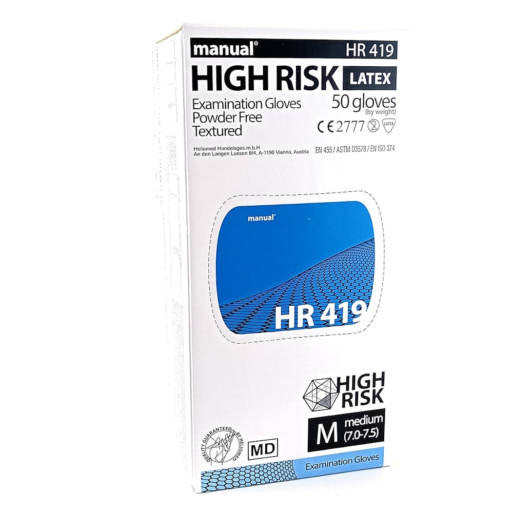 Смотровые латексные перчатки Manual High Risk HR419 нестерильные размером M, №25