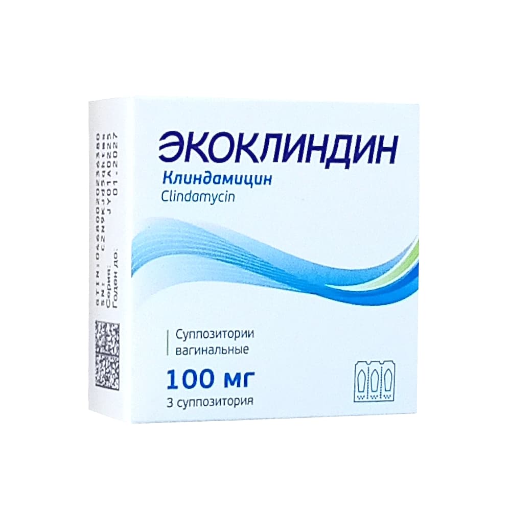 Экоклиндин суппозитории вагинальные 100мг, 3шт