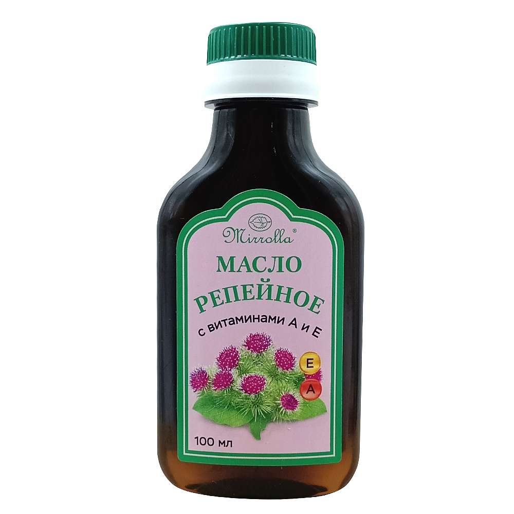 MIRROLLA репейное масло с витаминами А и Е, 100 мл.